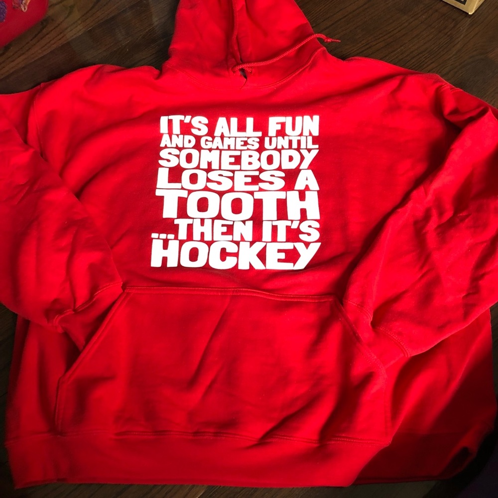 Custom made red hockey sweatshirt